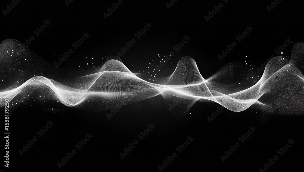 Aufkleber stylized sound waves with digital mesh on dark background – ai voice technology and data visualizati