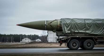 Missile being transported on a trailer truck
