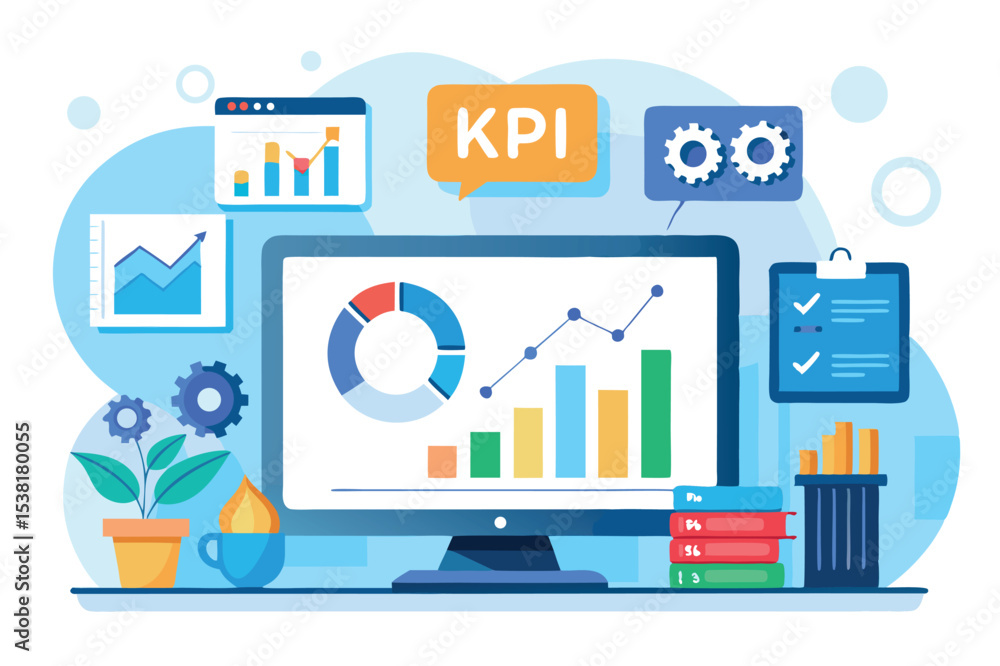 Poster data analysis dashboard showcasing key performance indicators and growth trends in a digital workspa