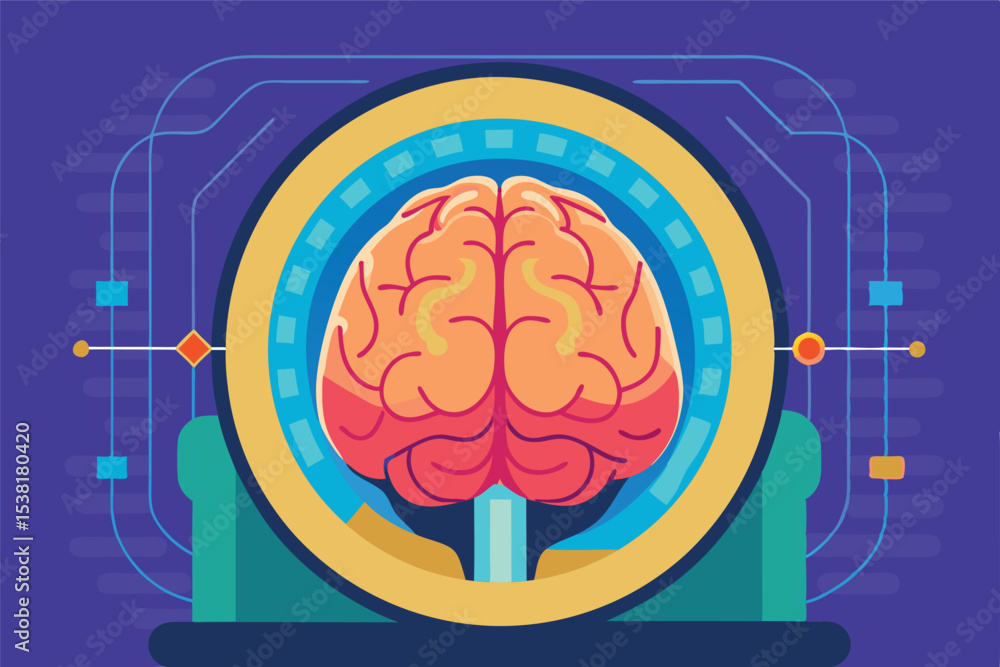 Poster conceptual visualization of artificial intelligence and brain interaction in a futuristic design env