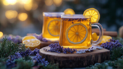 Warm Winter Drinks Real Aesthetic Wallpaper Background of Lavender Lemon Tea
