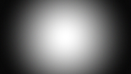 Black and white radial border vignette abstract background. Smooth gradient blend. Central light glow. Soft, blurred edges. Noise grain texture. Grayscale fade. Minimal monochrome light burst effect