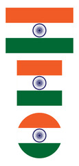 India flag PNG vector. India square and round icon isolated on transparent PNG background. India flag icon.