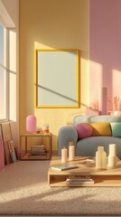 Brightly Colored Living Room with Modern Furniture and Decor