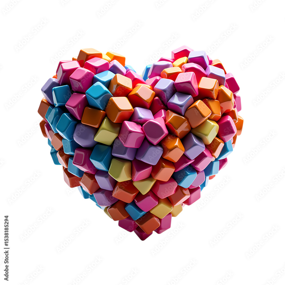 Poster a heart made of many colorful cubes design isolated on transparent background
