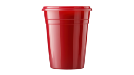 Red plastic cup with ribbed surface design isolated on white background

