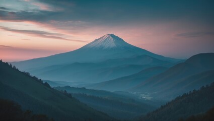 A beautiful view with a mountain during sunset with layered hills and valleys. Scenic landscape and nature photography.