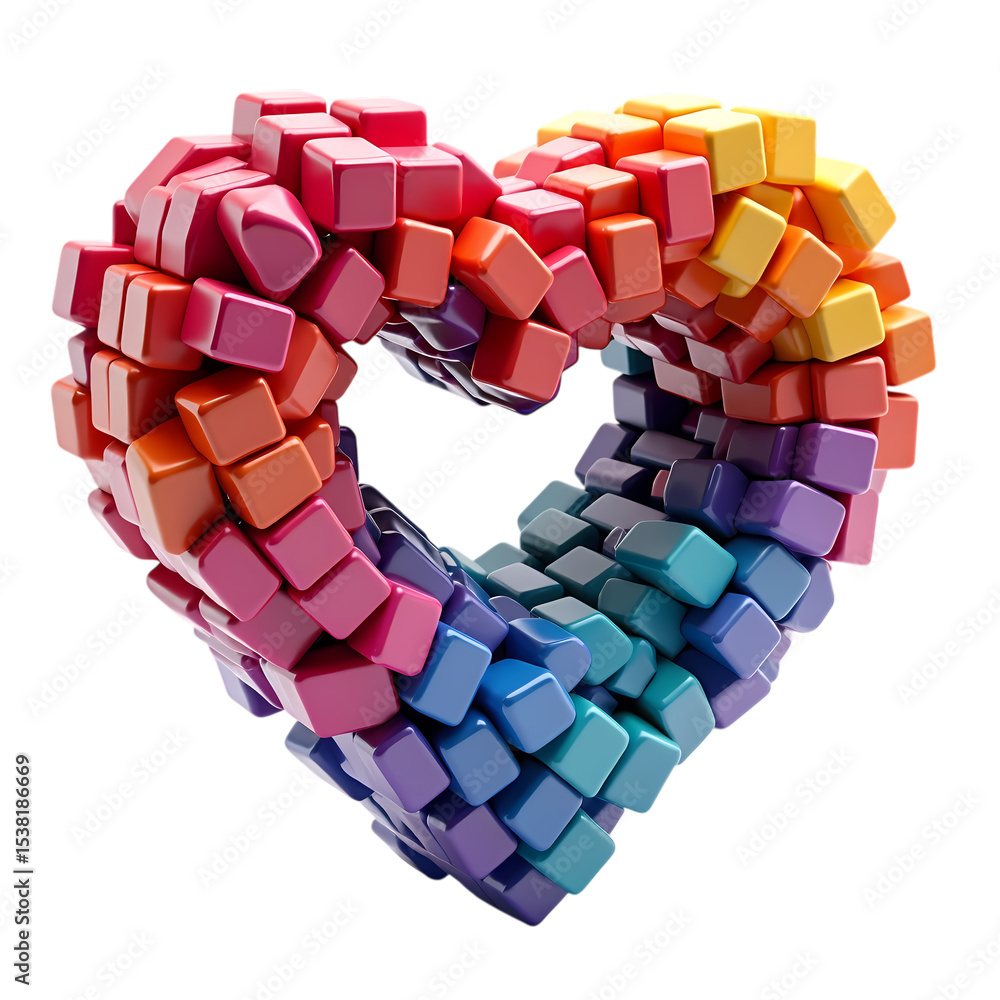Aufkleber a heart shape formed from colorful cubes isolated on transparent background