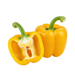 Two fresh yellow bell peppers isolated on transparent background