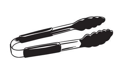 Kitchen Tongs Utensil Silhouette Vector Black Illustration Cooking Tool Clipart