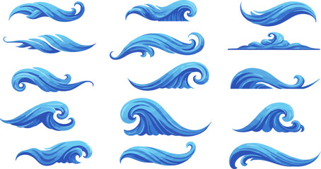 Create a kinds of deferent Divider template light blue wave shape vector art with white background.