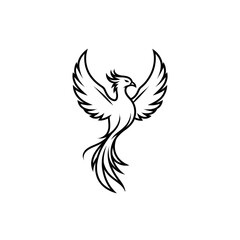 Obraz premium Elegant Phoenix Bird Illustration: Rising Wings and Symbol of Rebirth, Modern Vector Design for Creative Projects and Branding, Isolated on White Background