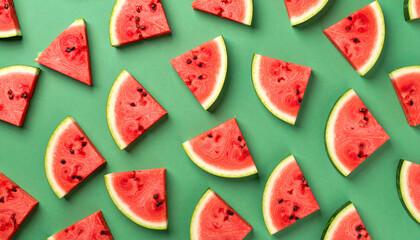 trozos o rajas de sandia con gotas de agua, fruta saludable y fresca para una dieta saludable y para la sed del verano