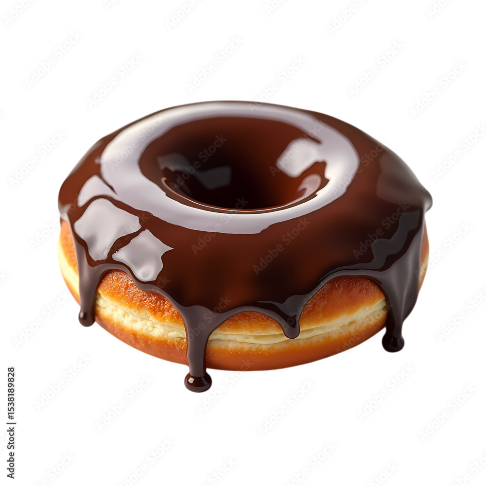 Poster a donut with chocolate frosting close up isolated on transparent background