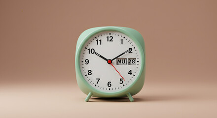 Retro Mint Green Alarm Clock Sitting on Surface in Minimalist Setting