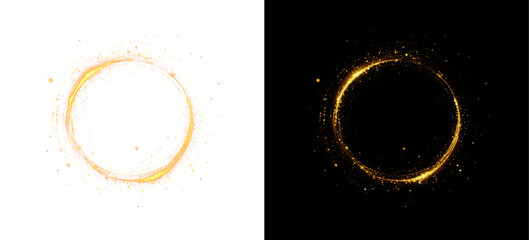 Golden light spiral with space aura and glowing sparkles. A cosmic, abstract PNG element perfect for magical, night-themed, or astronomy-inspired transparent designs.