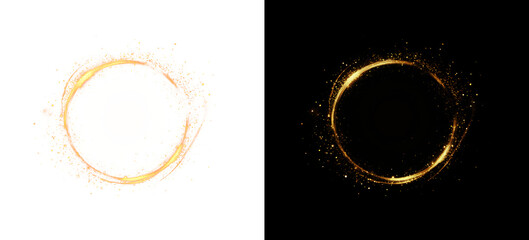 Golden light spiral with space aura and glowing sparkles. A cosmic, abstract PNG element perfect for magical, night-themed, or astronomy-inspired transparent designs. © Gunenko