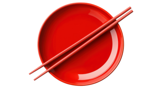 Chopsticks and ceramic plate dining set isolated on white background