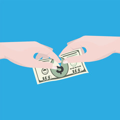 hands tearing up banknotes vector illustration element  design template