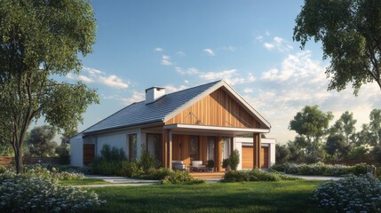 Modern Cottage with Wooden Facade and Lush Garden