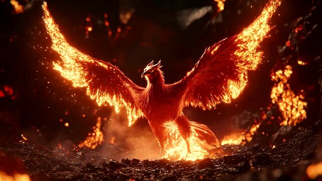 Fiery mythical creature with blazing wings