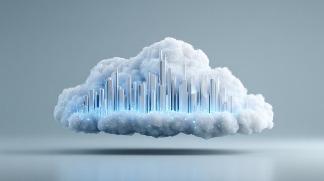 Cloud shaped like bar graph, fluctuating digital business in cloud economy - Powered by Adobe