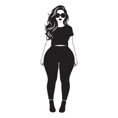 Powerful Woman Curvy Lady Outline Vector, Showing Her Full and Flowing Body Lines - curvy lady silhouette - curvy lady vector - silhouette of curvy lady
