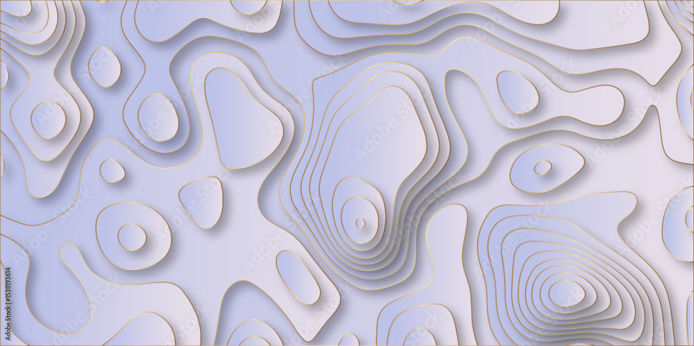 Poster paper cut 3d render topography abstract, beautiful blue background. geometric map relief texture wit