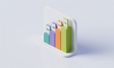Fototapeta premium Bar chart icon presenting growth on a white background, illustrating financial success, with a clean, modern, minimalist design and copy space.