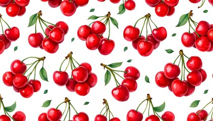 Cherry Delight: A vibrant seamless pattern of luscious cherries, each plump fruit a testament to freshness and sweetness. A visual treat to food lovers and visual designers!