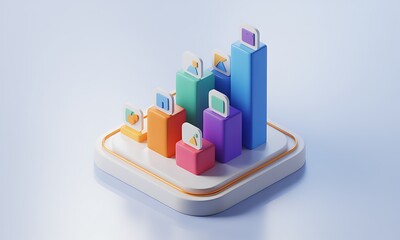 Colorful 3D Bar Graph Displays Data Growth, Illustrating Business Success with Positive Trend, on light background, for data visualization and business analysis concept
