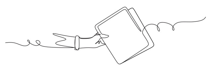 continuous single line art of a hand holding a book