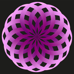 Purple sphere illusion. Twisted grid shape. Shiny rounded object. Vector 3D form.