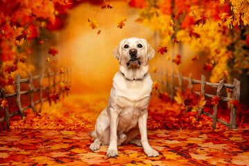 Golden Labrador in Autumn Forest