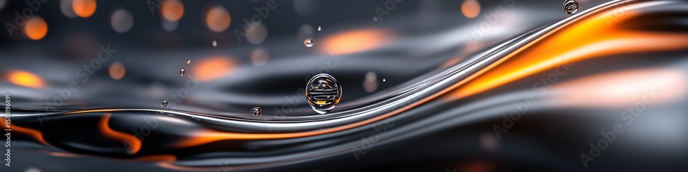 Poster water droplets create ripples on a smooth surface with a warm glow in an artistic composition during