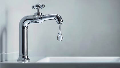 Shining Tap and Water Drop: A close-up capture of a gleaming metal tap, with a pristine droplet of water suspended from its spout, capturing the elegance of this simple yet essential element.