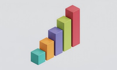 Fototapeta premium Colorful Bar Chart Illustrates Growth on a Plain Background, representing success and progress with a minimalist, isometric perspective, ideal for data visualization and business concepts.