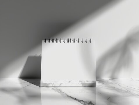 Blank calendar on marble surface isolated on white background