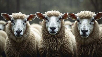 Obraz premium Group Of Sheeps with empty copy space for text