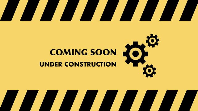 coming soon under construction label sign in yellow background design. 4k animation footage looping