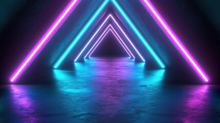 Neon triangles illuminate a dark pathway.