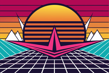 Vibrant abstract background featuring geometric shapes in Memphis style. Includes bold triangles in pink, teal, yellow, and purple, combined with dotted