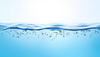 Clean Water's Serenity: The photograph depicts the mesmerizing surface of clear, blue water with bubbles. The tranquil scene evokes a sense of purity and refreshment.