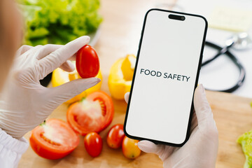 Fresh vegetables inspected for quality and safety in a clean kitchen, promoting health, hygiene,...