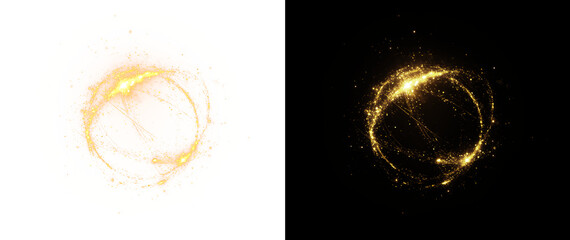 Brilliant golden neon sphere with electric spark and glow. A futuristic light effect PNG on a transparent background perfect for bold, high-impact vector designs.