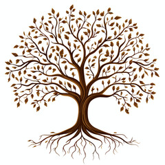 Tree of life design, clear defined branches and roots, solid green and brown colors, symbolizing growth, connection to nature, and eternal life, no gradients, pure white background.

