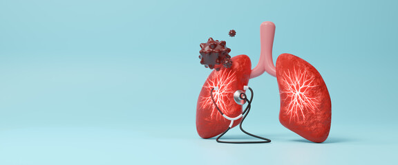 Pulmonary function test illustration. World tuberculosis day, world no tobacco day, lung cancer, Pulmonary hypertension, Pneumonia, copd, eco air pollution, Respiratory medical diagnostics. 3d render
