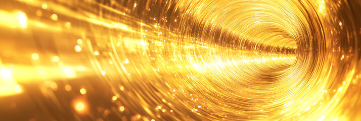 Abstract Golden Light Tunnel with Sparkling Particles