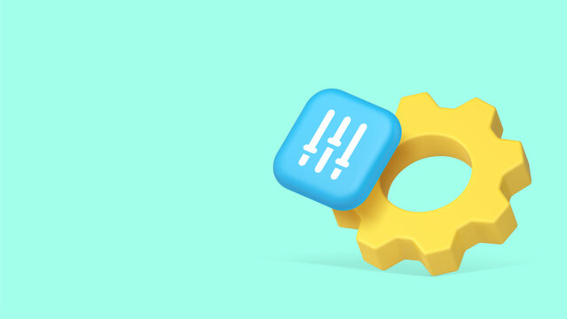 Settings panel option configuration productivity optimization copy space banner. Cogwheel equalizer parameter customization productivity modification setup adjustment service