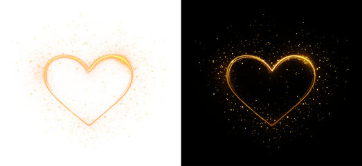 Golden heart glow with sparkles, swirl, and magic light effect. Perfect PNG for Valentine's, luxury cards, or romantic banners shiny, bright, and isolated for elegant designs.